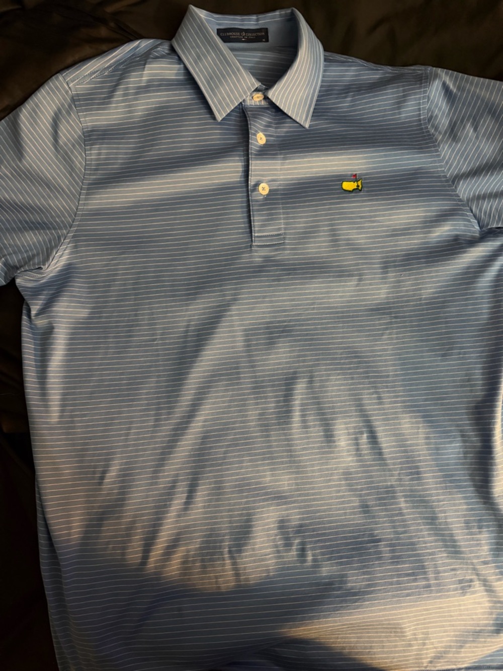 Coldwater Creek Light Blue Striped Polo with Yellow Logo